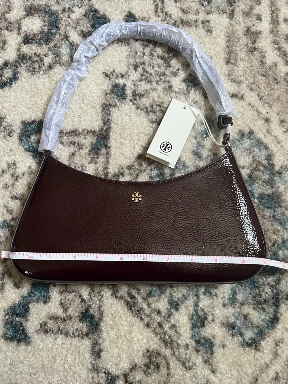 Tory Burch Burgundy Oxblood Textured Patent Shoulder Bag NWT